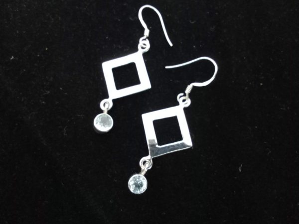 Diamond Shaped Danglers with semi precious stones 92.5% silver earrings, A hand made product